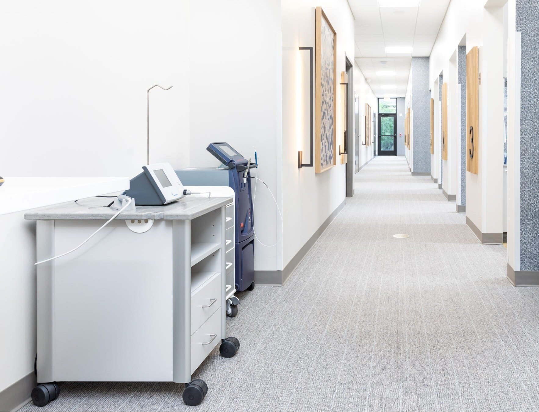 dental office hallway with mobile cart